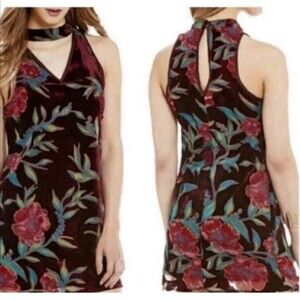 Band of Gypsies Small Purple Velvet Floral Burnout Sheath High Neck Keyhole Boho